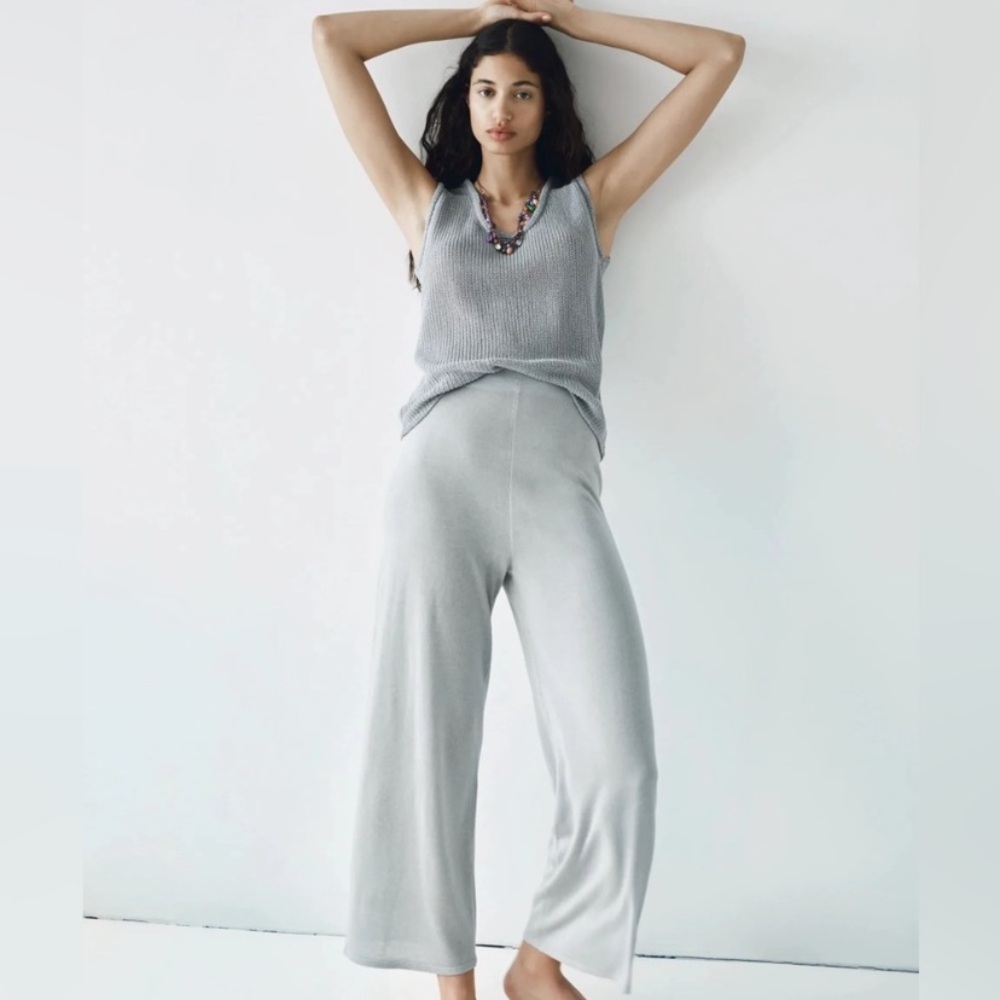 NEW Zara High Rise Wide Leg Linen Blend Knit Pants, Sz 
S